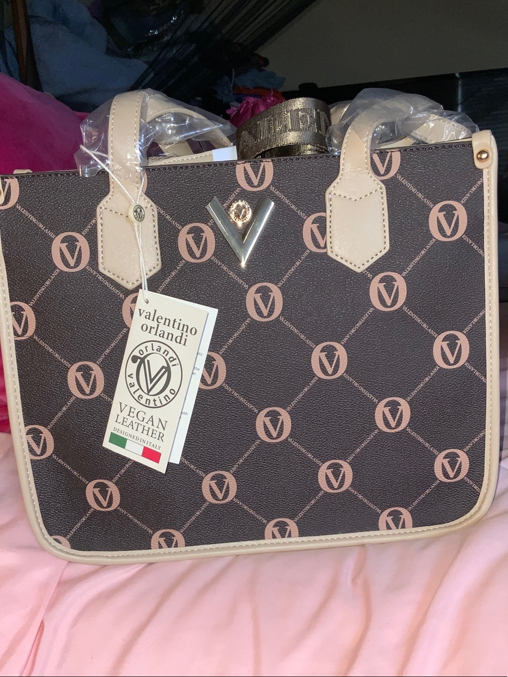 Valentino Orlandi Brown Tote with Beige Trim
